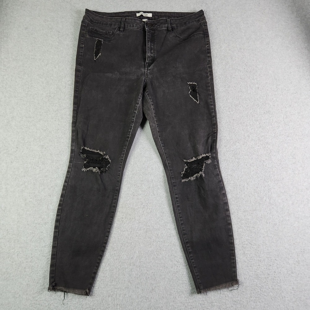 Refuge Skinny Jeans Womens 16 Black Denim Stretch Streetwear Distressed Raw Hem